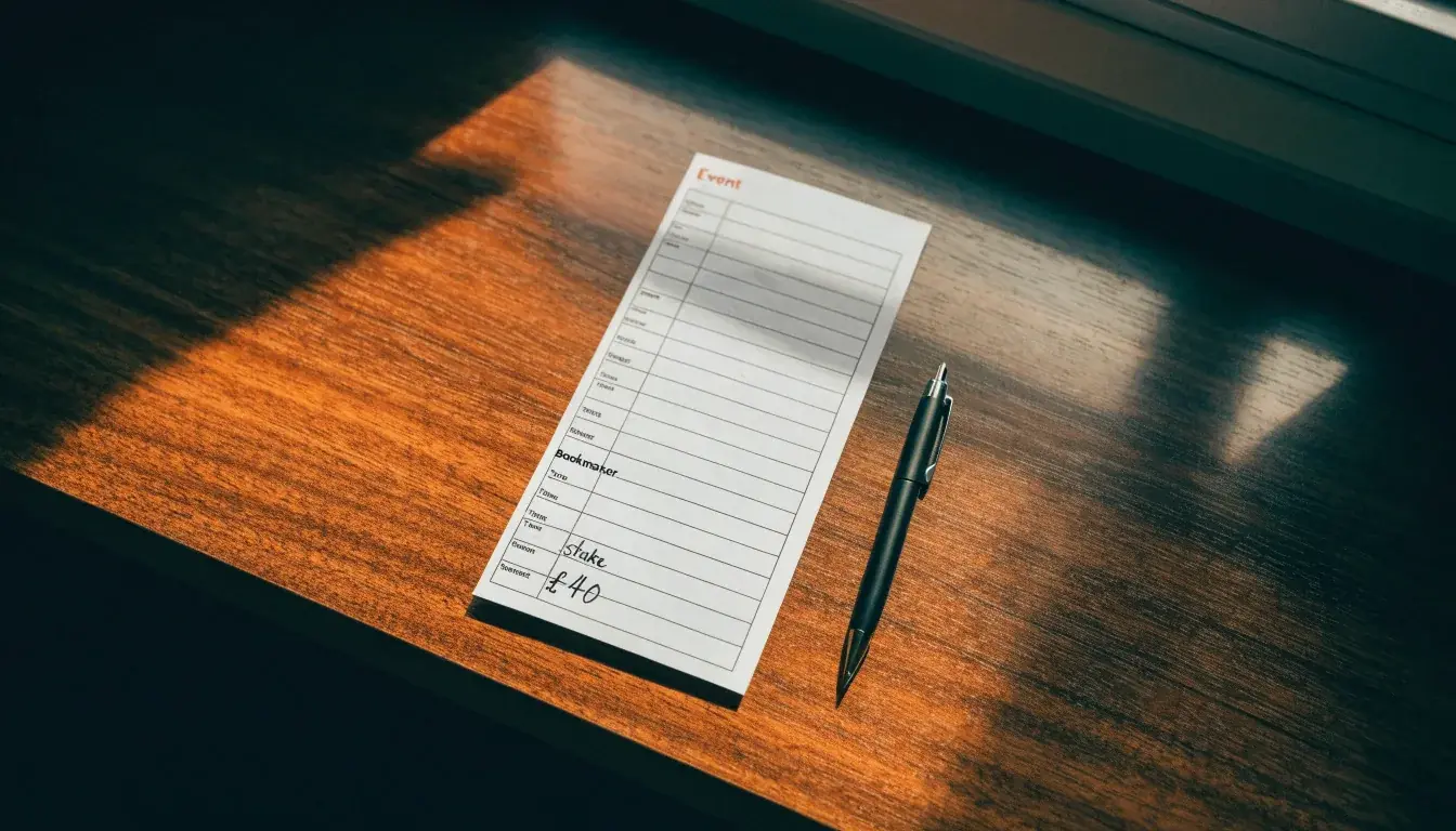 Un foglio di concessione in carta con un timbro rosso, appoggiato su una scrivania di legno accanto a una penna