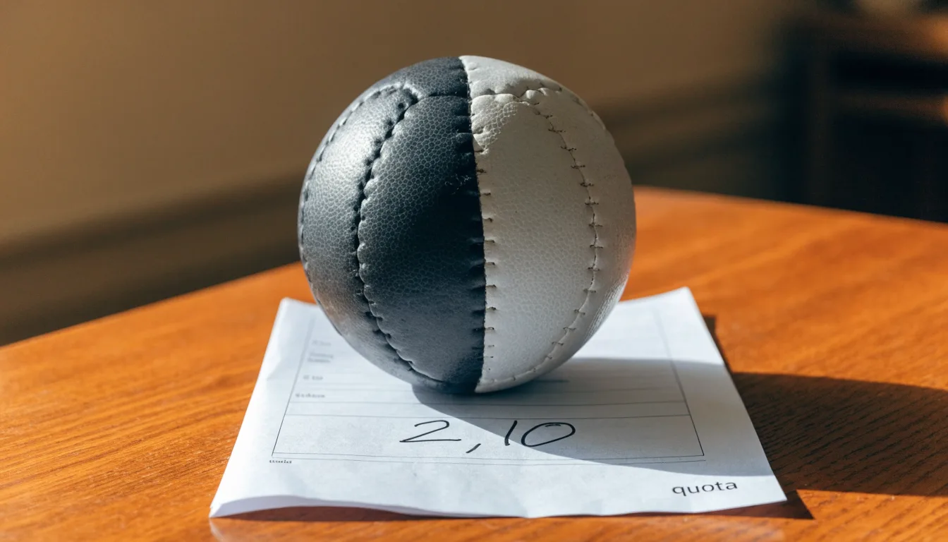 Un pallone da calcio appoggiato su una schedina bianca su un tavolo di legno, alla luce del giorno